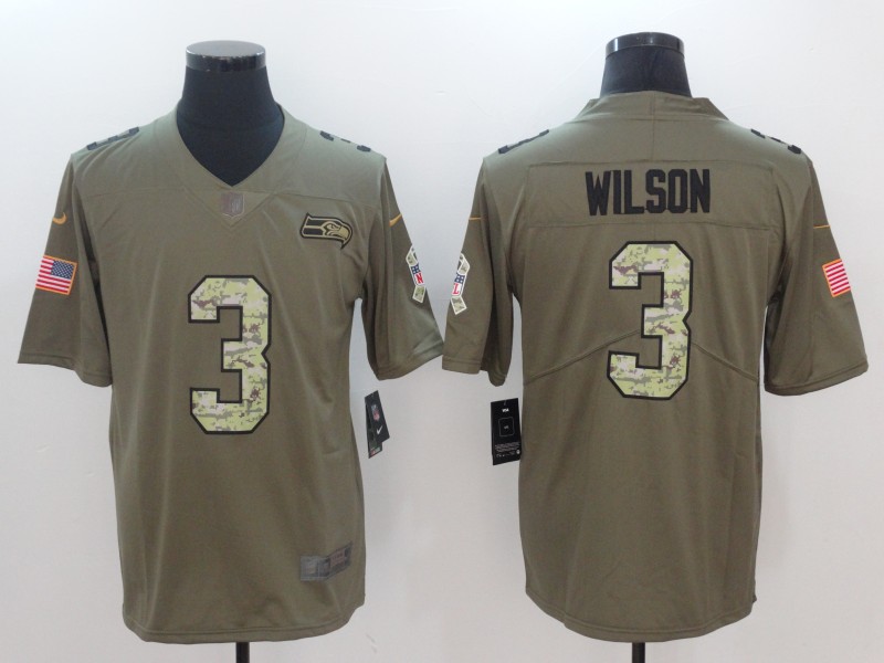 Men Seattle Seahawks #3 Wilson Camo Nike Olive Salute To Service Limited NFL Jerseys->pittsburgh steelers->NFL Jersey